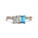 1 - Elyse 6.00 mm Cushion Shape Forever One Moissanite and 7x5 mm Emerald Shape Blue Topaz 2 Stone Duo Ring 