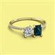 2 - Elyse 6.00 mm Cushion Shape Forever One Moissanite and 7x5 mm Emerald Shape London Blue Topaz 2 Stone Duo Ring 