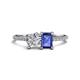 1 - Elyse 6.00 mm Cushion Shape Forever Brilliant Moissanite and 7x5 mm Emerald Shape Iolite 2 Stone Duo Ring 