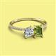 2 - Elyse 6.00 mm Cushion Shape Forever Brilliant Moissanite and 7x5 mm Emerald Shape Peridot 2 Stone Duo Ring 