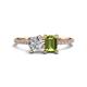 1 - Elyse 6.00 mm Cushion Shape Forever Brilliant Moissanite and 7x5 mm Emerald Shape Peridot 2 Stone Duo Ring 