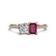 1 - Elyse 6.00 mm Cushion Shape Forever One Moissanite and 7x5 mm Emerald Shape Rhodolite Garnet 2 Stone Duo Ring 