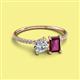 2 - Elyse 6.00 mm Cushion Shape Forever One Moissanite and 7x5 mm Emerald Shape Rhodolite Garnet 2 Stone Duo Ring 