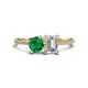 1 - Elyse 6.00 mm Cushion Shape Lab Created Emerald and IGI Certified 7x5 mm Emerald Shape Lab Grown Diamond 2 Stone Duo Ring 