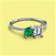 2 - Elyse 6.00 mm Cushion Shape Lab Created Emerald and 7x5 mm Emerald Shape Forever Brilliant Moissanite 2 Stone Duo Ring 