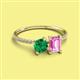 2 - Elyse 6.00 mm Cushion Shape Lab Created Emerald and 7x5 mm Emerald Shape Lab Created Pink Sapphire 2 Stone Duo Ring 