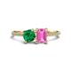 1 - Elyse 6.00 mm Cushion Shape Lab Created Emerald and 7x5 mm Emerald Shape Lab Created Pink Sapphire 2 Stone Duo Ring 
