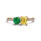 1 - Elyse 6.00 mm Cushion Shape Lab Created Emerald and 7x5 mm Emerald Shape Lab Created Yellow Sapphire 2 Stone Duo Ring 
