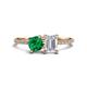 1 - Elyse 6.00 mm Cushion Shape Lab Created Emerald and 7x5 mm Emerald Shape White Sapphire 2 Stone Duo Ring 