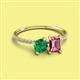 2 - Elyse 6.00 mm Cushion Shape Lab Created Emerald and 7x5 mm Emerald Shape Pink Tourmaline 2 Stone Duo Ring 