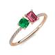 3 - Elyse 6.00 mm Cushion Shape Lab Created Emerald and 7x5 mm Emerald Shape Pink Tourmaline 2 Stone Duo Ring 