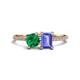 1 - Elyse 6.00 mm Cushion Shape Lab Created Emerald and 7x5 mm Emerald Shape Tanzanite 2 Stone Duo Ring 