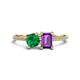 1 - Elyse 6.00 mm Cushion Shape Lab Created Emerald and 7x5 mm Emerald Shape Amethyst 2 Stone Duo Ring 