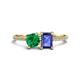 1 - Elyse 6.00 mm Cushion Shape Lab Created Emerald and 7x5 mm Emerald Shape Iolite 2 Stone Duo Ring 