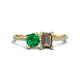 1 - Elyse 6.00 mm Cushion Shape Lab Created Emerald and 7x5 mm Emerald Shape Smoky Quartz 2 Stone Duo Ring 