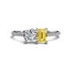 1 - Elyse IGI Certified 6.00 mm Cushion Shape Lab Grown Diamond and 7x5 mm Emerald Shape Lab Created Yellow Sapphire 2 Stone Duo Ring 