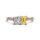 1 - Elyse IGI Certified 6.00 mm Cushion Shape Lab Grown Diamond and 7x5 mm Emerald Shape Lab Created Yellow Sapphire 2 Stone Duo Ring 