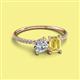 2 - Elyse IGI Certified 6.00 mm Cushion Shape Lab Grown Diamond and 7x5 mm Emerald Shape Lab Created Yellow Sapphire 2 Stone Duo Ring 