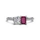 1 - Elyse IGI Certified 6.00 mm Cushion Shape Lab Grown Diamond and 7x5 mm Emerald Shape Rhodolite Garnet 2 Stone Duo Ring 