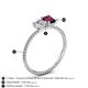 4 - Elyse IGI Certified 6.00 mm Cushion Shape Lab Grown Diamond and 7x5 mm Emerald Shape Rhodolite Garnet 2 Stone Duo Ring 