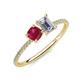 3 - Elyse 6.00 mm Cushion Shape Lab Created Ruby and IGI Certified 7x5 mm Emerald Shape Lab Grown Diamond 2 Stone Duo Ring 