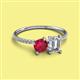 2 - Elyse 6.00 mm Cushion Shape Lab Created Ruby and 7x5 mm Emerald Shape Forever Brilliant Moissanite 2 Stone Duo Ring 