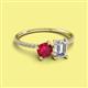 2 - Elyse 6.00 mm Cushion Shape Lab Created Ruby and 7x5 mm Emerald Shape Forever Brilliant Moissanite 2 Stone Duo Ring 