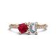 1 - Elyse 6.00 mm Cushion Shape Lab Created Ruby and 7x5 mm Emerald Shape Forever Brilliant Moissanite 2 Stone Duo Ring 
