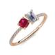 3 - Elyse 6.00 mm Cushion Shape Lab Created Ruby and 7x5 mm Emerald Shape Forever Brilliant Moissanite 2 Stone Duo Ring 