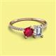 2 - Elyse 6.00 mm Cushion Shape Lab Created Ruby and 7x5 mm Emerald Shape Forever One Moissanite 2 Stone Duo Ring 