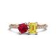 1 - Elyse 6.00 mm Cushion Shape Lab Created Ruby and 7x5 mm Emerald Shape Lab Created Yellow Sapphire 2 Stone Duo Ring 
