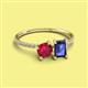 2 - Elyse 6.00 mm Cushion Shape Lab Created Ruby and 7x5 mm Emerald Shape Iolite 2 Stone Duo Ring 