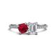 1 - Elyse 6.00 mm Cushion Shape Lab Created Ruby and 7x5 mm Emerald Shape Lab White Sapphire 2 Stone Duo Ring 