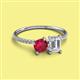 2 - Elyse 6.00 mm Cushion Shape Lab Created Ruby and 7x5 mm Emerald Shape Lab White Sapphire 2 Stone Duo Ring 