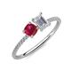 3 - Elyse 6.00 mm Cushion Shape Lab Created Ruby and 7x5 mm Emerald Shape Lab White Sapphire 2 Stone Duo Ring 