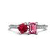 1 - Elyse 6.00 mm Cushion Shape Lab Created Ruby and 7x5 mm Emerald Shape Lab Pink Tourmaline 2 Stone Duo Ring 