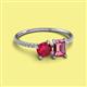2 - Elyse 6.00 mm Cushion Shape Lab Created Ruby and 7x5 mm Emerald Shape Lab Pink Tourmaline 2 Stone Duo Ring 