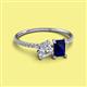 2 - Elyse 6.00 mm Cushion Shape Forever Brilliant Moissanite and 7x5 mm Emerald Shape Lab Created Blue Sapphire 2 Stone Duo Ring 