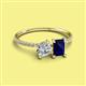 2 - Elyse 6.00 mm Cushion Shape Forever Brilliant Moissanite and 7x5 mm Emerald Shape Lab Created Blue Sapphire 2 Stone Duo Ring 