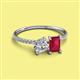 2 - Elyse 6.00 mm Cushion Shape Forever One Moissanite and 7x5 mm Emerald Shape Lab Created Ruby 2 Stone Duo Ring 