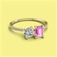 2 - Elyse 6.00 mm Cushion Shape Forever Brilliant Moissanite and 7x5 mm Emerald Shape Lab Created Pink Sapphire 2 Stone Duo Ring 