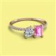 2 - Elyse 6.00 mm Cushion Shape Forever Brilliant Moissanite and 7x5 mm Emerald Shape Lab Created Pink Sapphire 2 Stone Duo Ring 