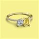 2 - Elyse 6.00 mm Cushion Shape Forever Brilliant Moissanite and 7x5 mm Emerald Shape Lab Created Yellow Sapphire 2 Stone Duo Ring 
