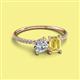 2 - Elyse 6.00 mm Cushion Shape Forever Brilliant Moissanite and 7x5 mm Emerald Shape Lab Created Yellow Sapphire 2 Stone Duo Ring 