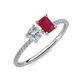 3 - Elyse 6.00 mm Cushion Shape Forever Brilliant Moissanite and 7x5 mm Emerald Shape Lab Created Ruby 2 Stone Duo Ring 