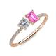 3 - Elyse 6.00 mm Cushion Shape Forever Brilliant Moissanite and 7x5 mm Emerald Shape Lab Created Pink Sapphire 2 Stone Duo Ring 