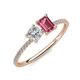 3 - Elyse 6.00 mm Cushion Shape Forever Brilliant Moissanite and 7x5 mm Emerald Shape Pink Tourmaline 2 Stone Duo Ring 
