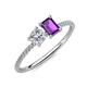 3 - Elyse 6.00 mm Cushion Shape Forever Brilliant Moissanite and 7x5 mm Emerald Shape Amethyst 2 Stone Duo Ring 
