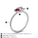 4 - Elyse 6.00 mm Cushion Shape Lab Created Ruby and 7x5 mm Emerald Shape Forever Brilliant Moissanite 2 Stone Duo Ring 