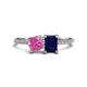 1 - Elyse 6.00 mm Cushion Shape Lab Created Pink Sapphire and 7x5 mm Emerald Shape Lab Created Blue Sapphire 2 Stone Duo Ring 